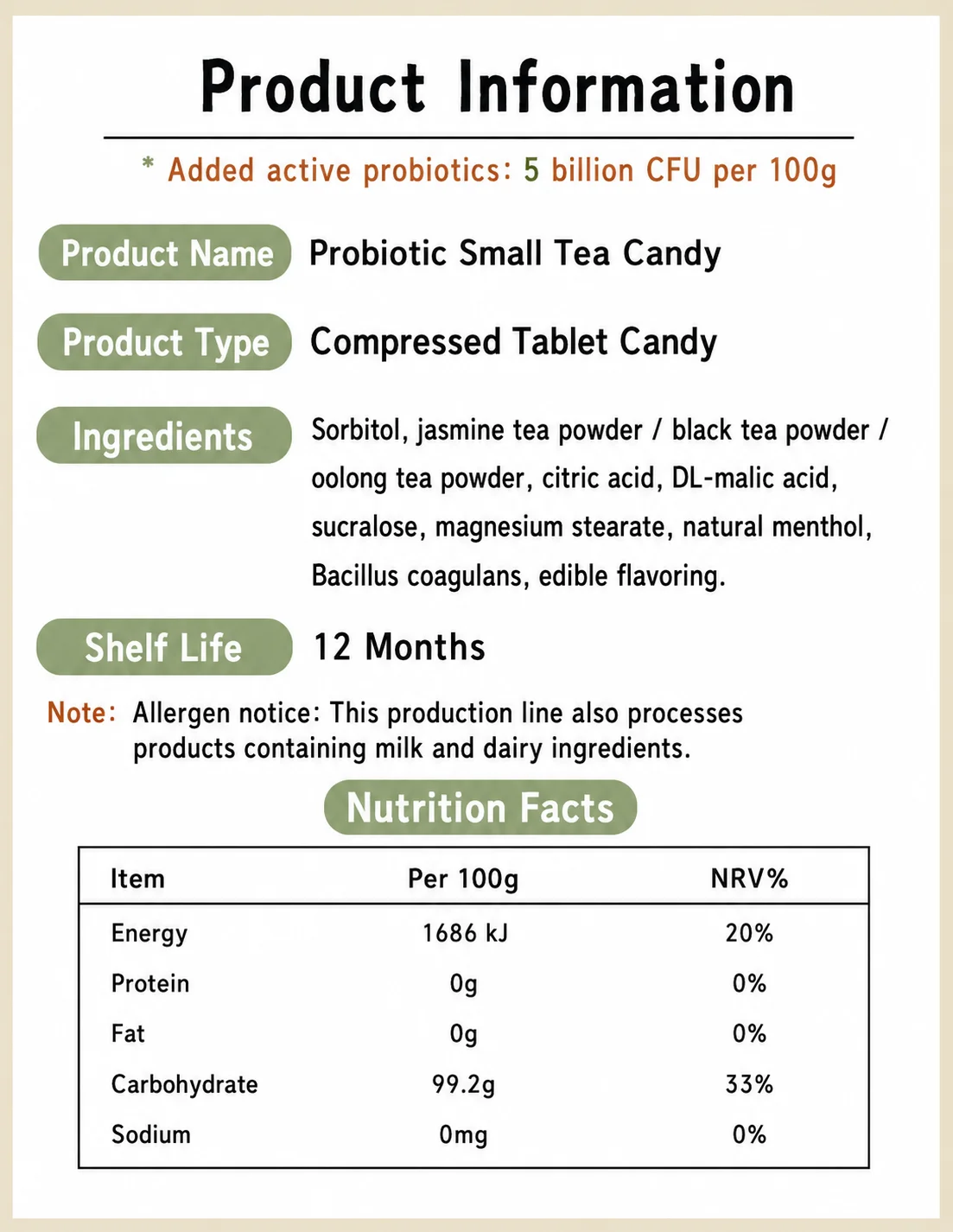 FUMEIDUO Probiotic Mini Tea Candy product detail
