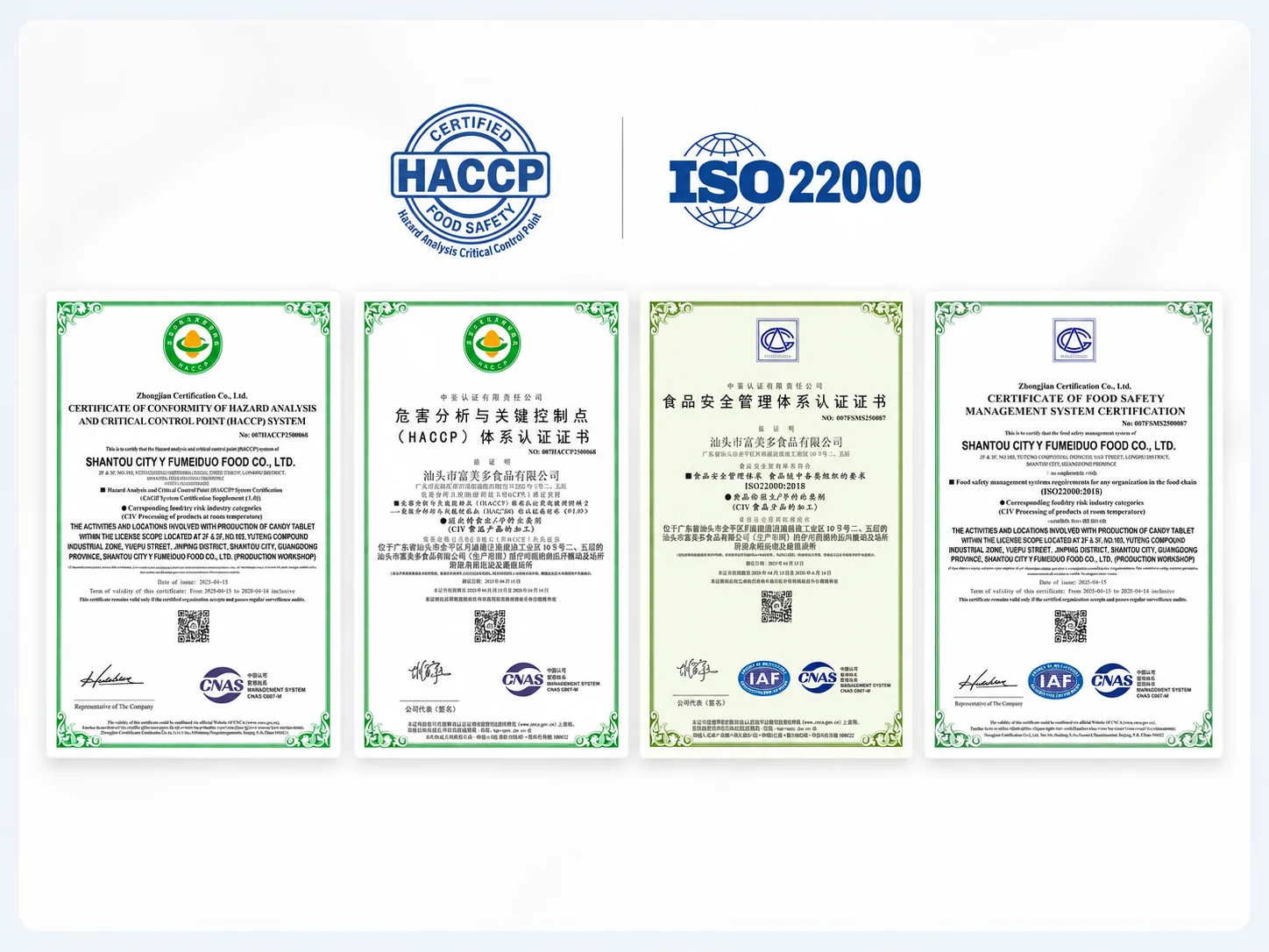 FUMEIDUO ISO 22000 certification